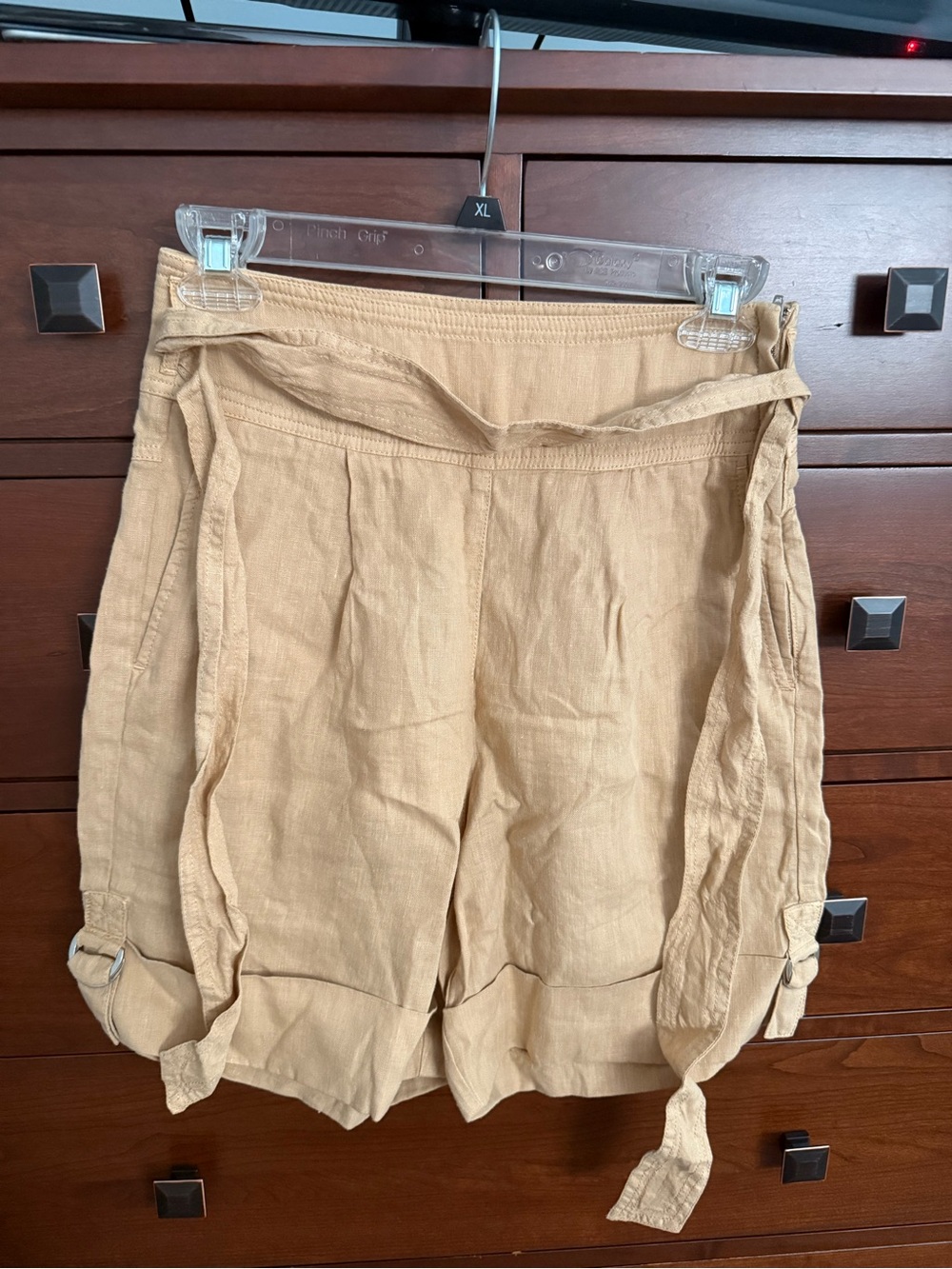 Wrap London Tan Tie-Waist Linen Bermuda Shorts